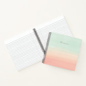 パステルウォーターストライプカラーのシーガラスとピーチネーム ノートブック (内部)