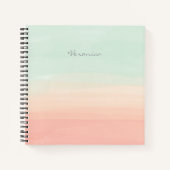 パステルウォーターストライプカラーのシーガラスとピーチネーム ノートブック (正面)