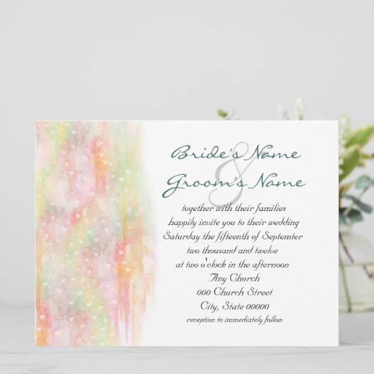 パステルウォーターハートウェディング招待 招待状 (スタンド正面)