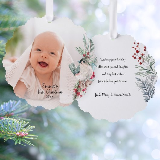 パステルウォーター素朴カラーウィンターボタニカルフォト オーナメントカード