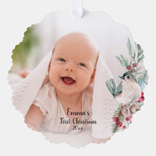 パステルウォーター素朴カラーウィンターボタニカルフォト オーナメントカード (正面)