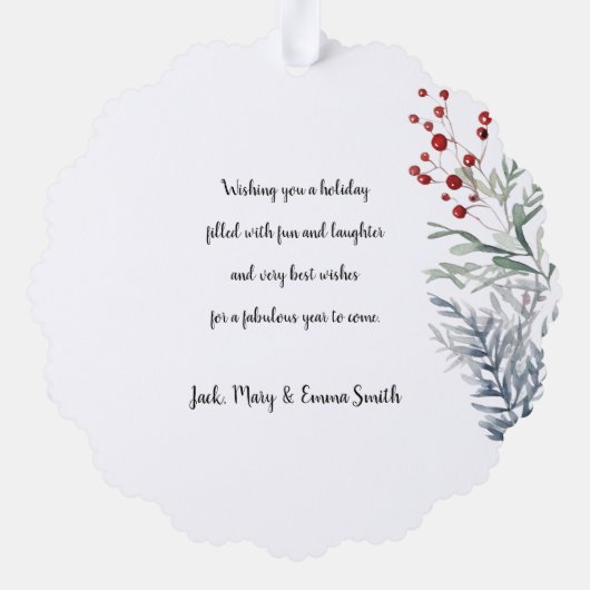 パステルウォーター素朴カラーウィンターボタニカルフォト オーナメントカード (裏面)