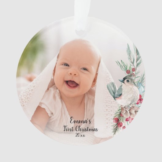 パステルウォーター素朴カラーウィンターボタニカルフォト オーナメント (正面)