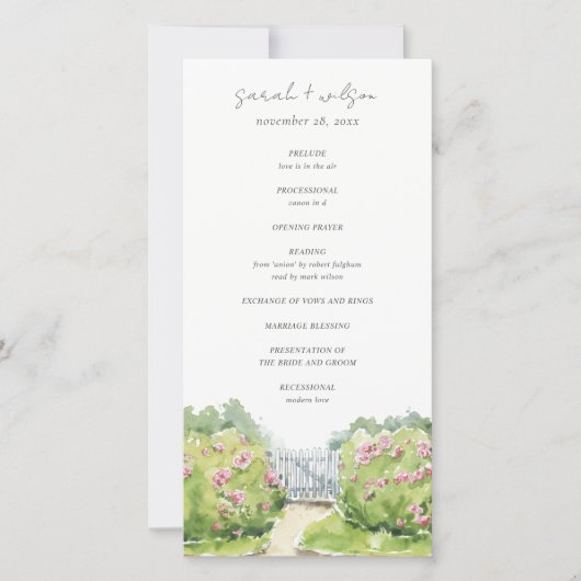 パステルウォーター色コテージ庭園の結婚式プログラム サンキューカード (正面)