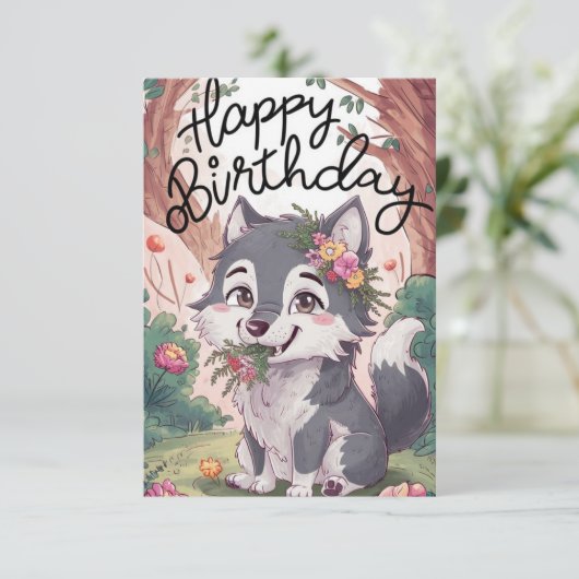 パステルウッズウルフデジタル誕生日 カード (スタンド正面)