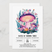 パステルウッズデジタルマッシュルーム誕生日 招待状 (正面/裏面)