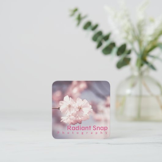 パステルエステティックピンク桜写真 スクエア名刺 (スタンド正面)