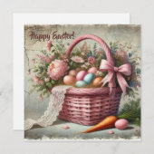 パステルエッグとニンジンを備えたヴィンテージの素朴なバスケット シーズンカード (正面/裏面)