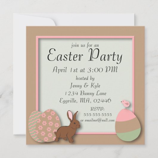 パステルエッグス、バニーとシック・イースター招待状 招待状 (正面)