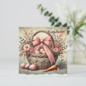パステルエッグ付き水色ヴィンテージ素朴なバスケット シーズンカード (スタンド正面)