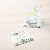 パステルエレガントかわいいボホライオンの葉ベビーシャワー スクエアペーパーコースター (インサイチュ)