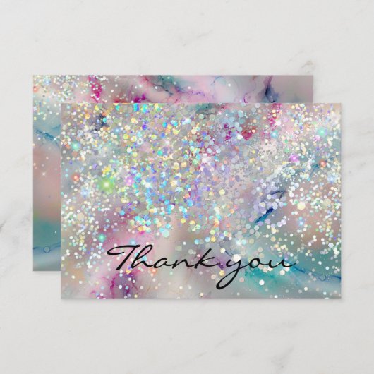 パステルエレガントアルコールインクホログラフィックグリッター サンキューカード (正面/裏面)