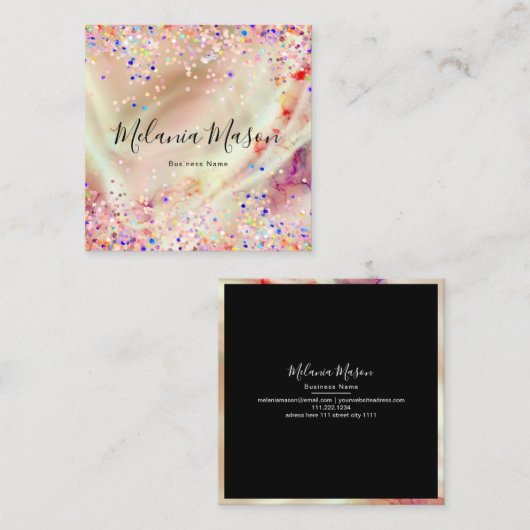 パステルエレガントアルコールインクモダングリッター美しい スクエア名刺 (正面/裏面)