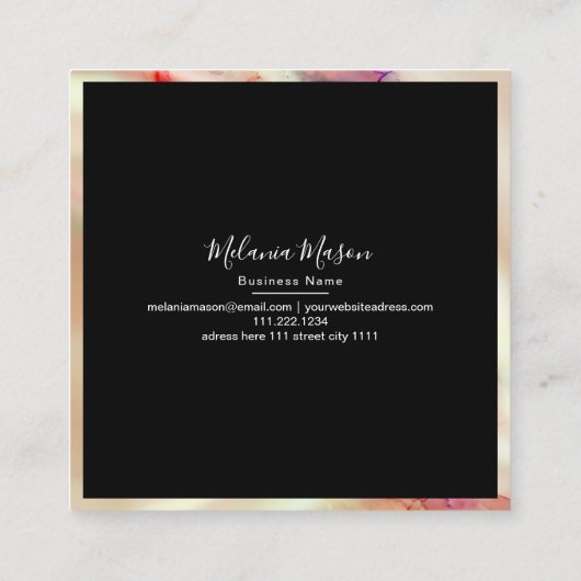 パステルエレガントアルコールインクモダングリッター美しい スクエア名刺 (裏面)