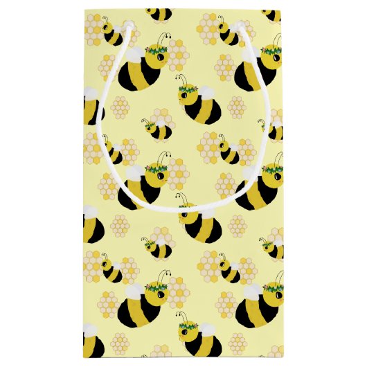 パステルエレガントイエロービーハニカムベビーシャワー スモールペーパーバッグ (裏面)