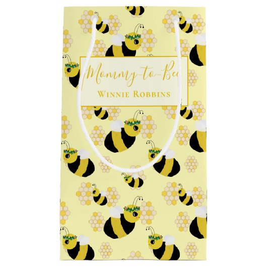 パステルエレガントイエロービーハニカムベビーシャワー スモールペーパーバッグ (正面)