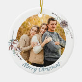 パステルエレガントウィンターシーンクリスマスファミリーフォト セラミックオーナメント (正面)
