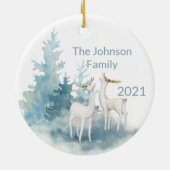 パステルエレガントウィンターシーンクリスマスファミリーフォト セラミックオーナメント (裏面)