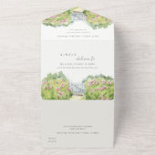パステルエレガントウォーターカラーコテージ庭園の結婚式 オールインワン招待状 (外側)