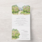 パステルエレガントウォーターカラーコテージ庭園の結婚式 オールインワン招待状 (内側)