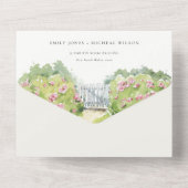 パステルエレガントウォーターカラーコテージ庭園の結婚式 オールインワン招待状 (裏面)