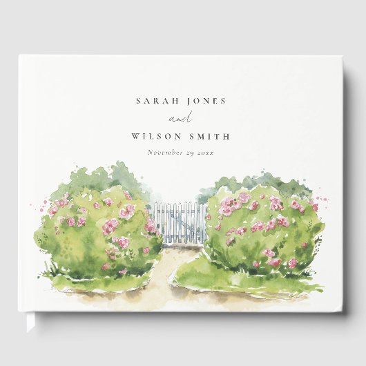 パステルエレガントウォーターカラーコテージ庭園の結婚式 ゲストブック (正面)