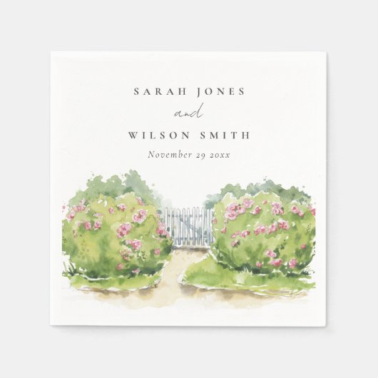 パステルエレガントウォーターカラーコテージ庭園の結婚式 スタンダードカクテルナプキン (正面)