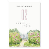 パステルエレガントウォーターカラーコテージ庭園の結婚式 テーブルナンバー (裏面)