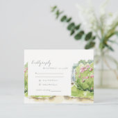 パステルエレガントウォーターカラーコテージ庭園の結婚式 出欠カード (スタンド正面)