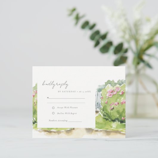パステルエレガントウォーターカラーコテージ庭園の結婚式 出欠カード (スタンド正面)