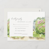 パステルエレガントウォーターカラーコテージ庭園の結婚式 出欠カード (正面/裏面)