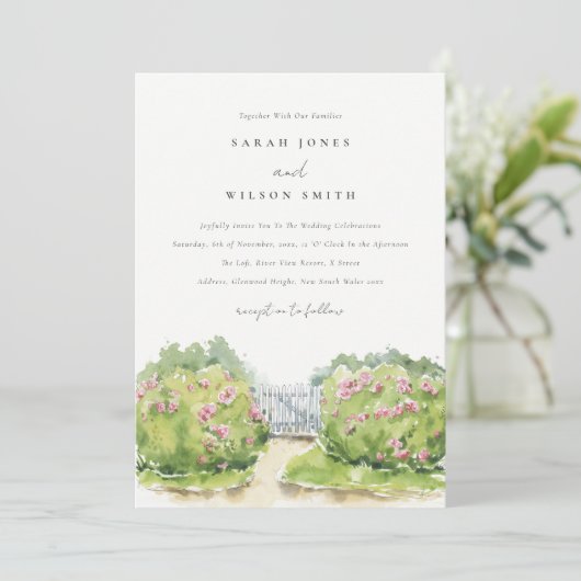 パステルエレガントウォーターカラーコテージ庭園の結婚式 招待状 (スタンド正面)