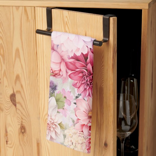 パステルエレガントウォーターカラーフラワー キッチンタオル (三つ折り)