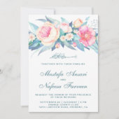パステルエレガントウォーターカラーフローライスラーム結婚ズ 招待状 (正面)