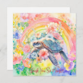 パステルエレガントウォーターカラーフローラウミガメ サンキューカード (正面/裏面)