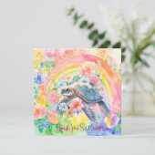 パステルエレガントウォーターカラーフローラウミガメ サンキューカード (スタンド正面)