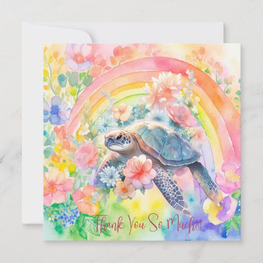 パステルエレガントウォーターカラーフローラウミガメ サンキューカード (正面)