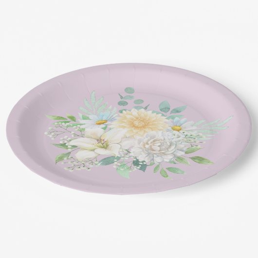 パステルエレガントウォーターカラーフローラガーデンフラワーズ ペーパープレート (アングル)