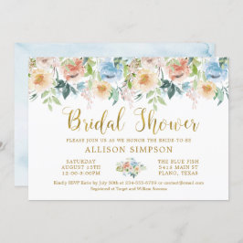 パステルエレガントウォーターカラーフローラブライダルシャワー 招待状