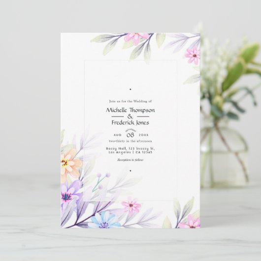 パステルエレガントウォーターカラーフローラ結婚ズチャーム 招待状 (スタンド正面)