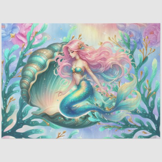 パステルエレガントウォーターカラーマーメイドデクページ 薄葉紙 (正面)