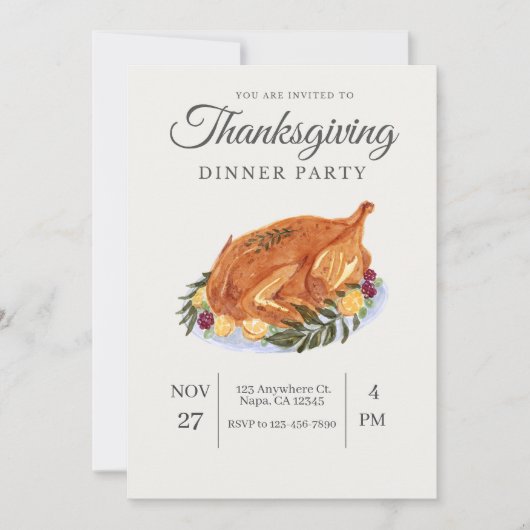 パステルエレガントウォーターカラー感謝祭招待状 招待状 (正面)