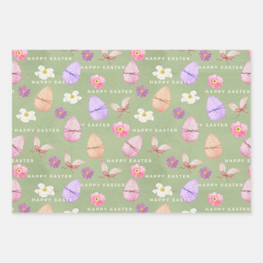 パステルエレガントカラフルワイルドフラワーズハッピーイースター ラッピングペーパーシート (正面)