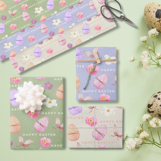 パステルエレガントカラフルワイルドフラワーズハッピーイースター ラッピングペーパーシート