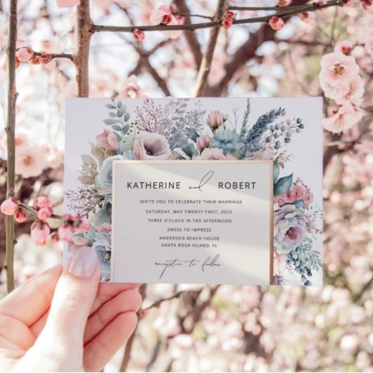 パステルエレガントガーデンフローラ結婚ズ 箔招待状