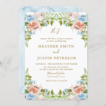 パステルエレガントガーデンブルーウォーターカラー結婚ズ