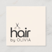 パステルエレガントクミニマルブラックシザーズヘアスタイリスト スクエア名刺 (正面)