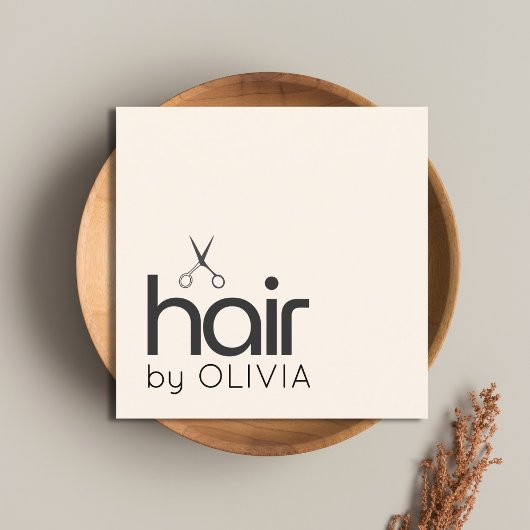 パステルエレガントクミニマルブラックシザーズヘアスタイリスト スクエア名刺