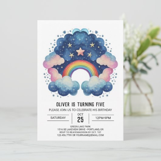 パステルエレガントクラウド誕生日 招待状 (スタンド正面)