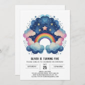 パステルエレガントクラウド誕生日 招待状 (正面/裏面)